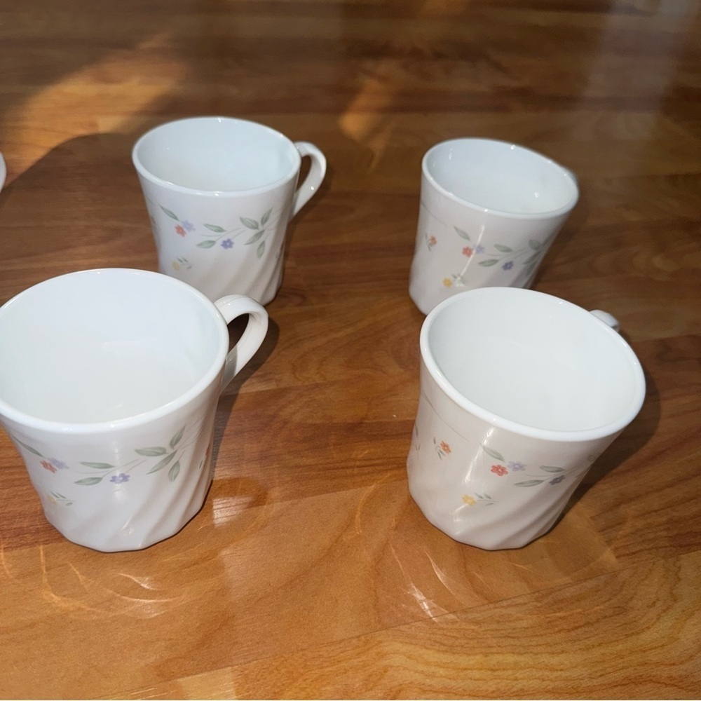 Vtg Corelle Corning English Meadow Set Of 8 Floral Swirl Coffee Mugs/Cups USA - Picture 7 of 16